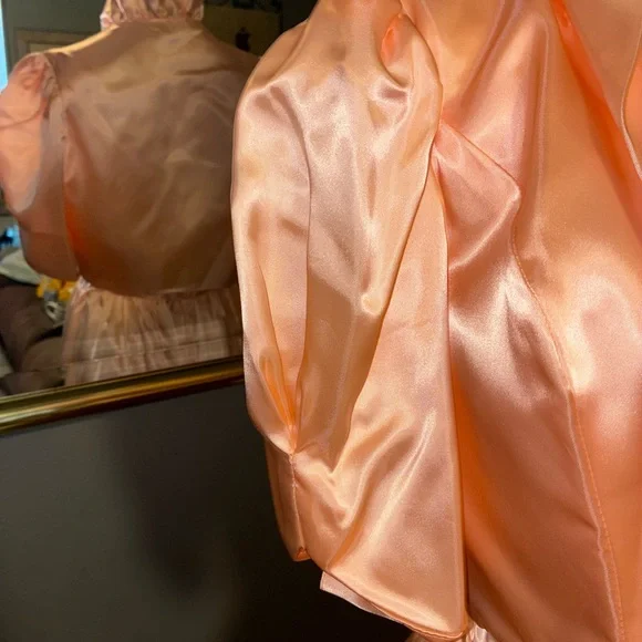 Chic Peach Satin Evening Dress - Picture 6 of 9